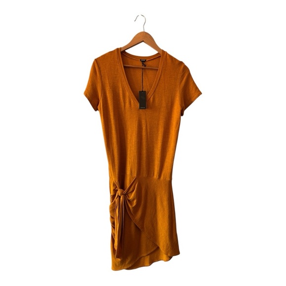 MONROW SUPERSOFT SHORT SLEEVE V DRESS WITH TIE Women’s Size M Mustard - Picture 5 of 10